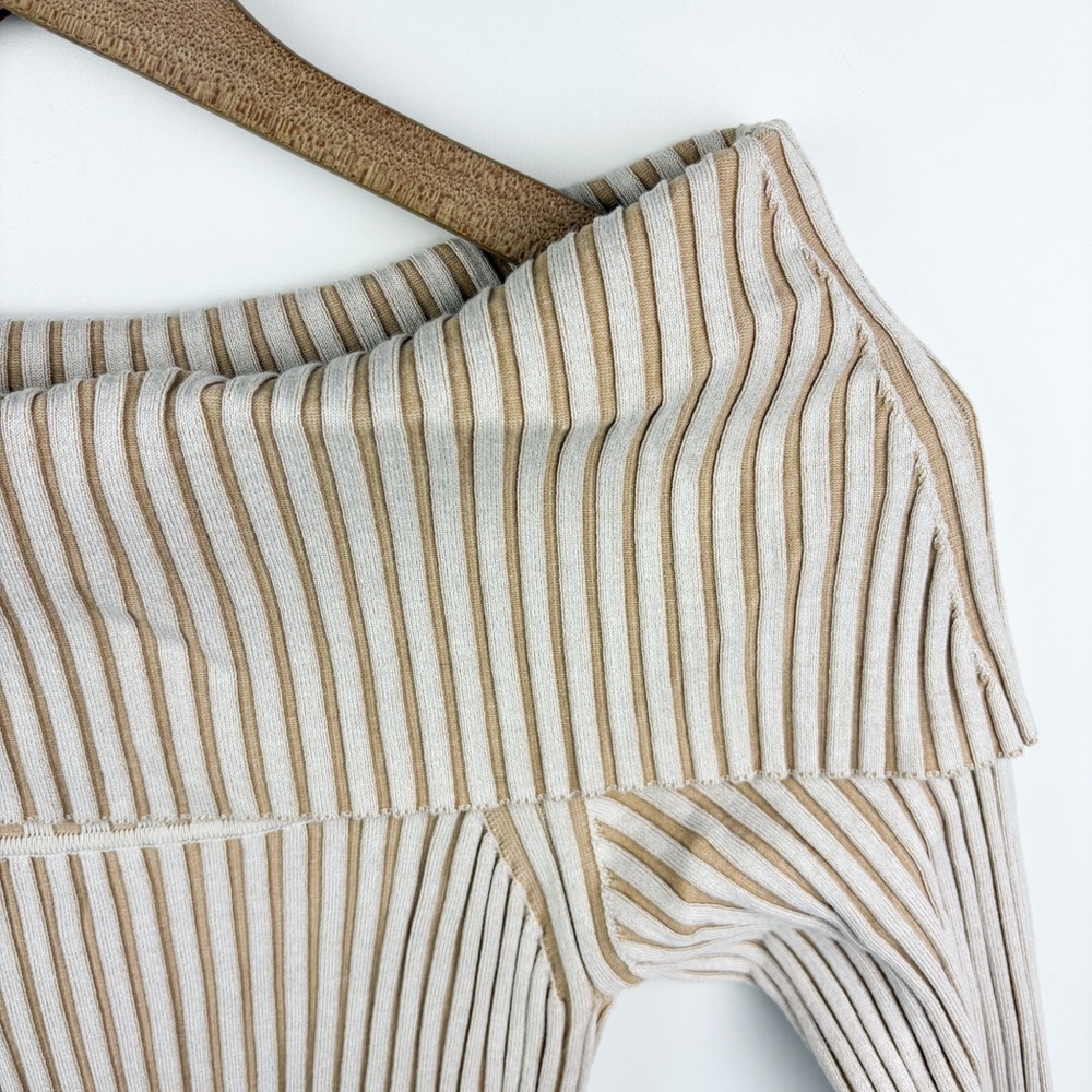 Anthropologie Ribbed Off the Shoulder Midi Sweater Dress Beige Cream Small - Picture 4 of 6
